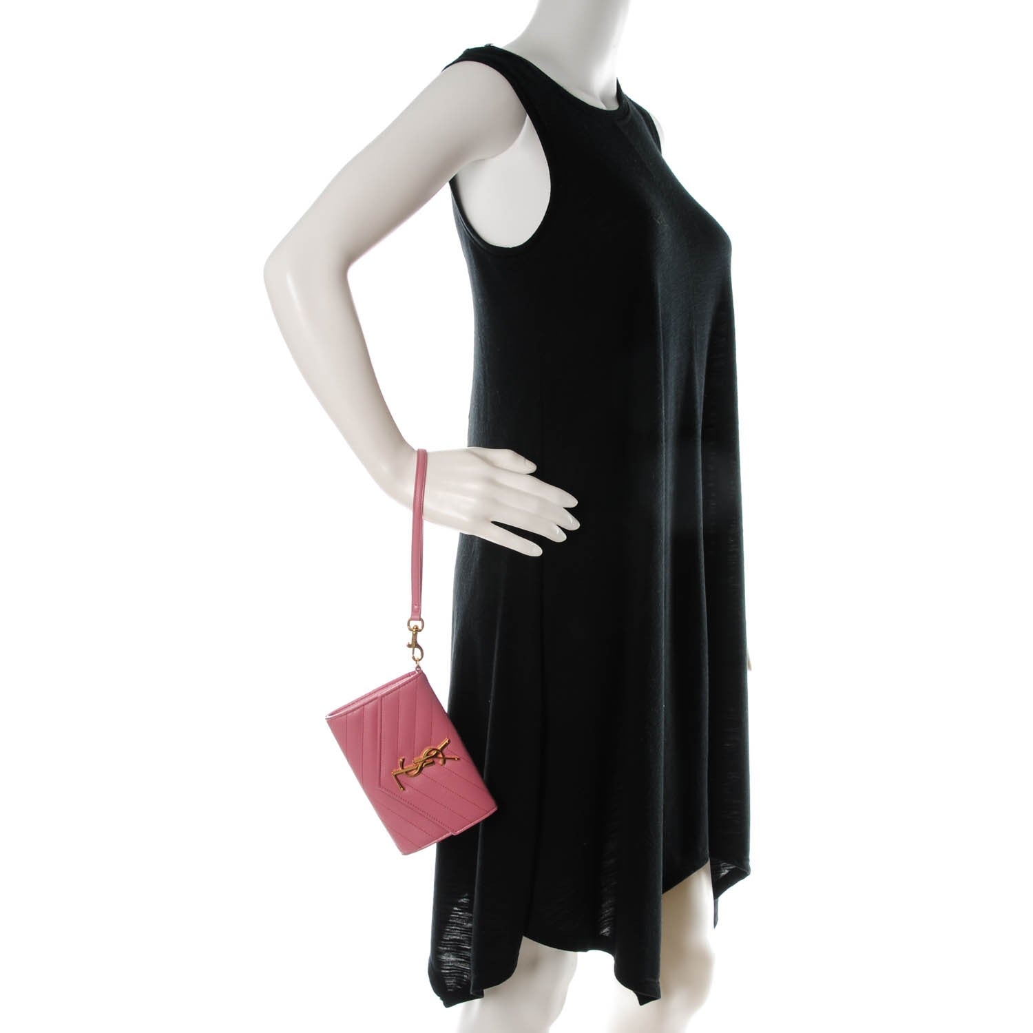 Saint Laurent Grain De Poudre Matelasse Chevron Small Monogram Flap Wallet Old Rose 2 of 8