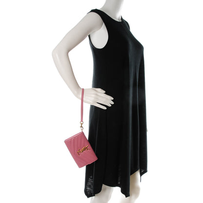 Saint Laurent Grain De Poudre Matelasse Chevron Small Monogram Flap Wallet Old Rose 2 of 8