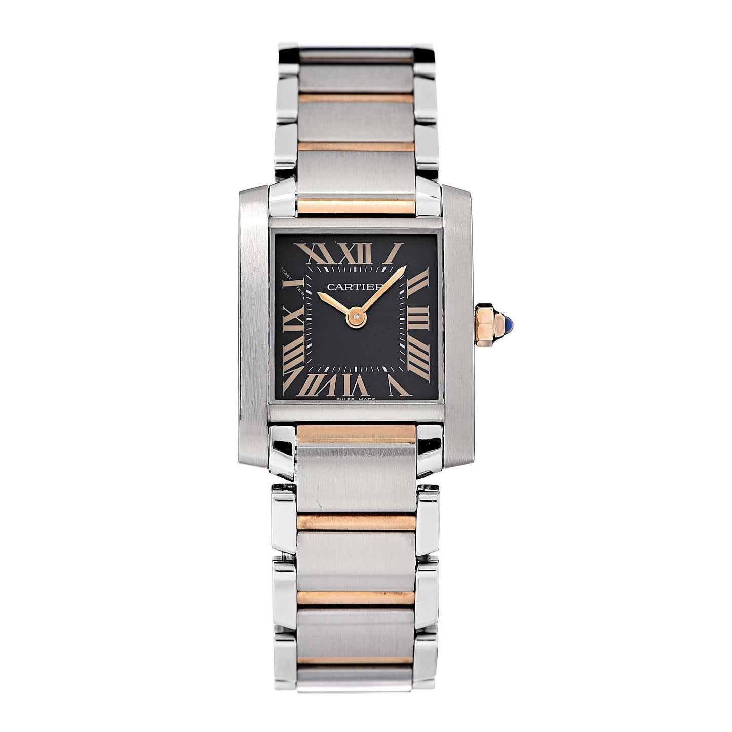 Stainless Steel 18K Pink Gold 20mm Tank Francaise Quartz Watch Black