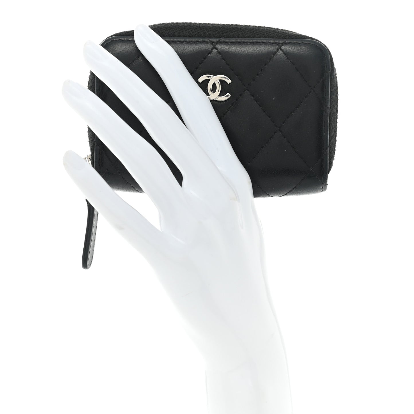 Lambskin Quilted Zip Coin Purse Black