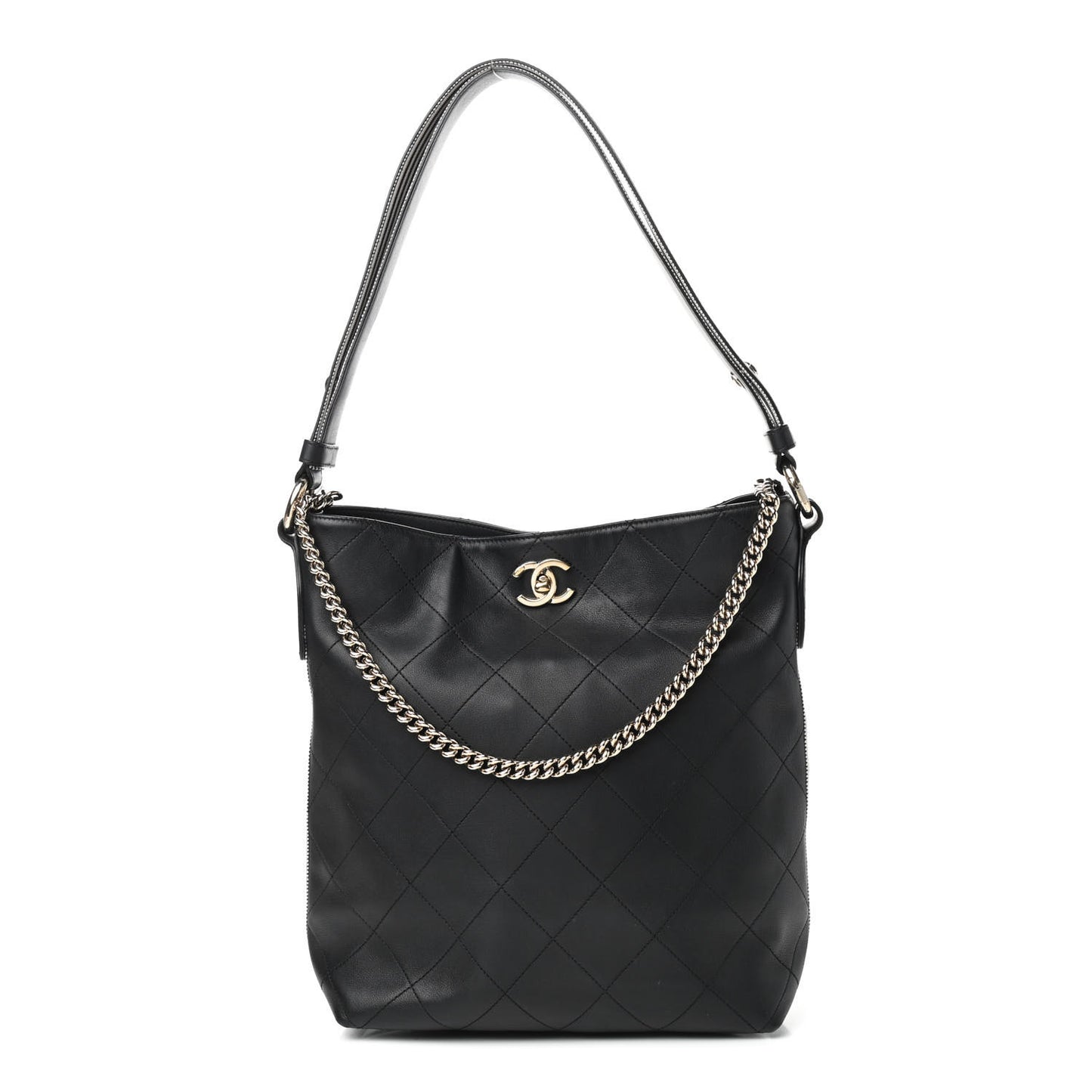 Calfskin Stitched Over & Over Hobo Black