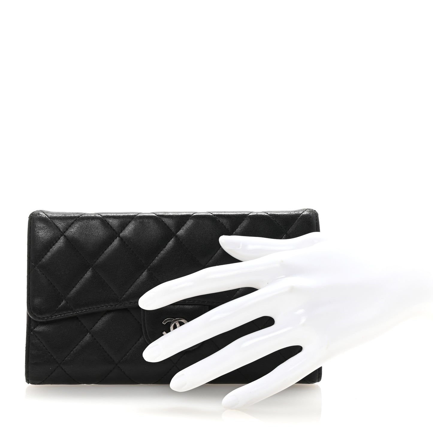 Lambskin Quilted Large Flap Wallet Black