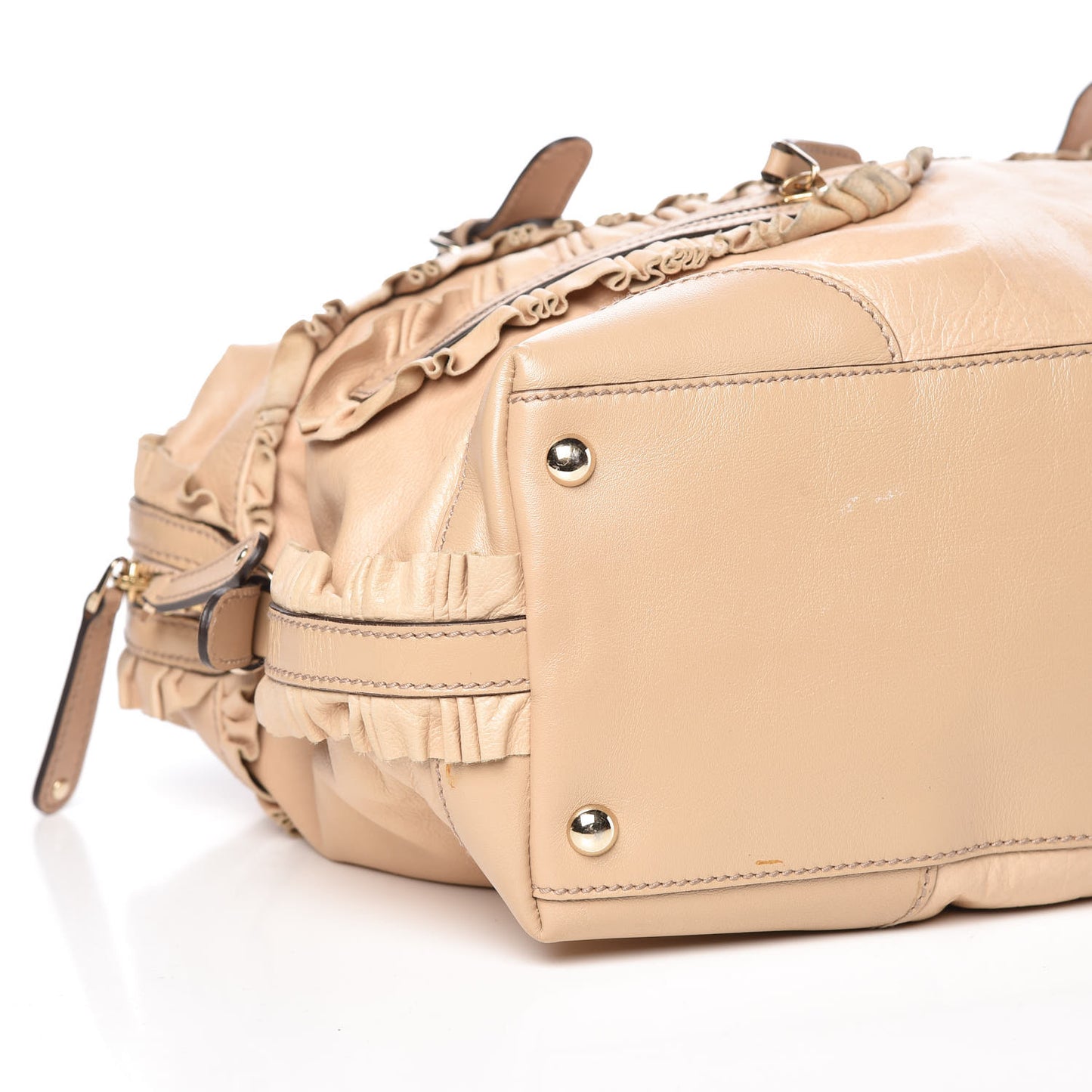 Calfskin Ruffle Medium Sabrina Boston Tote Nude
