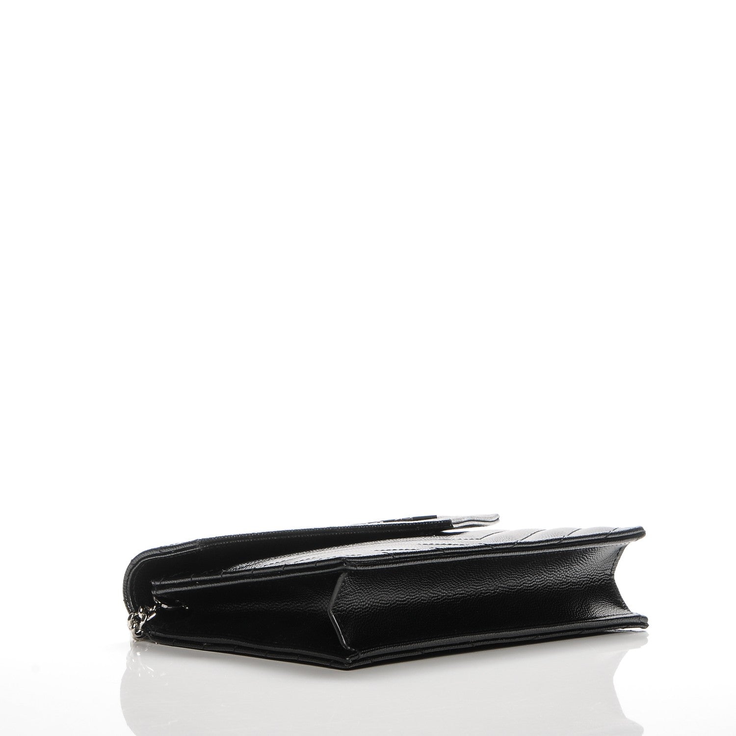 Saint Laurent Grain De Poudre Matelasse Chevron Monogram Envelope Chain Wallet Black 4 of 7