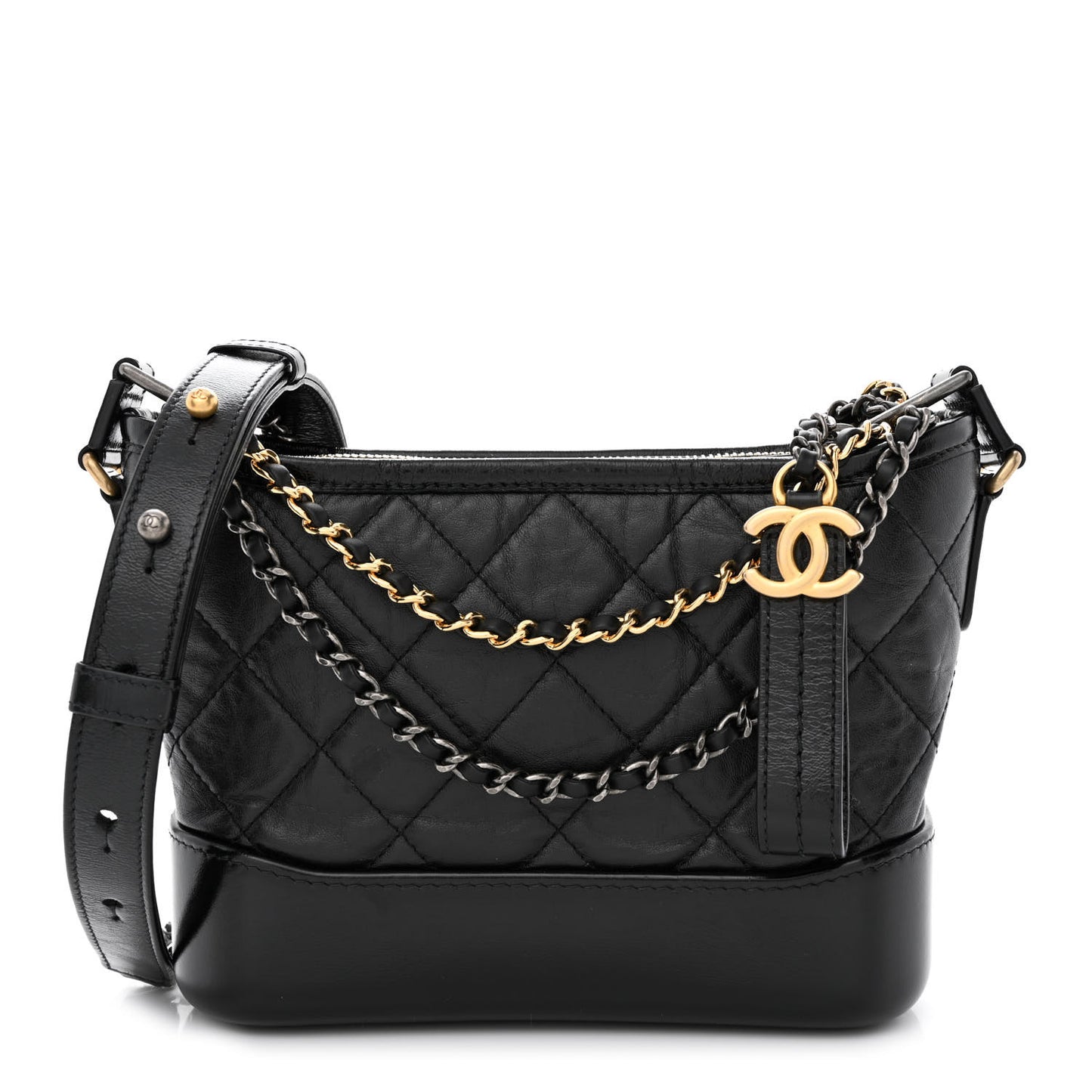 Aged Calfskin Quilted Small Gabrielle Hobo Black