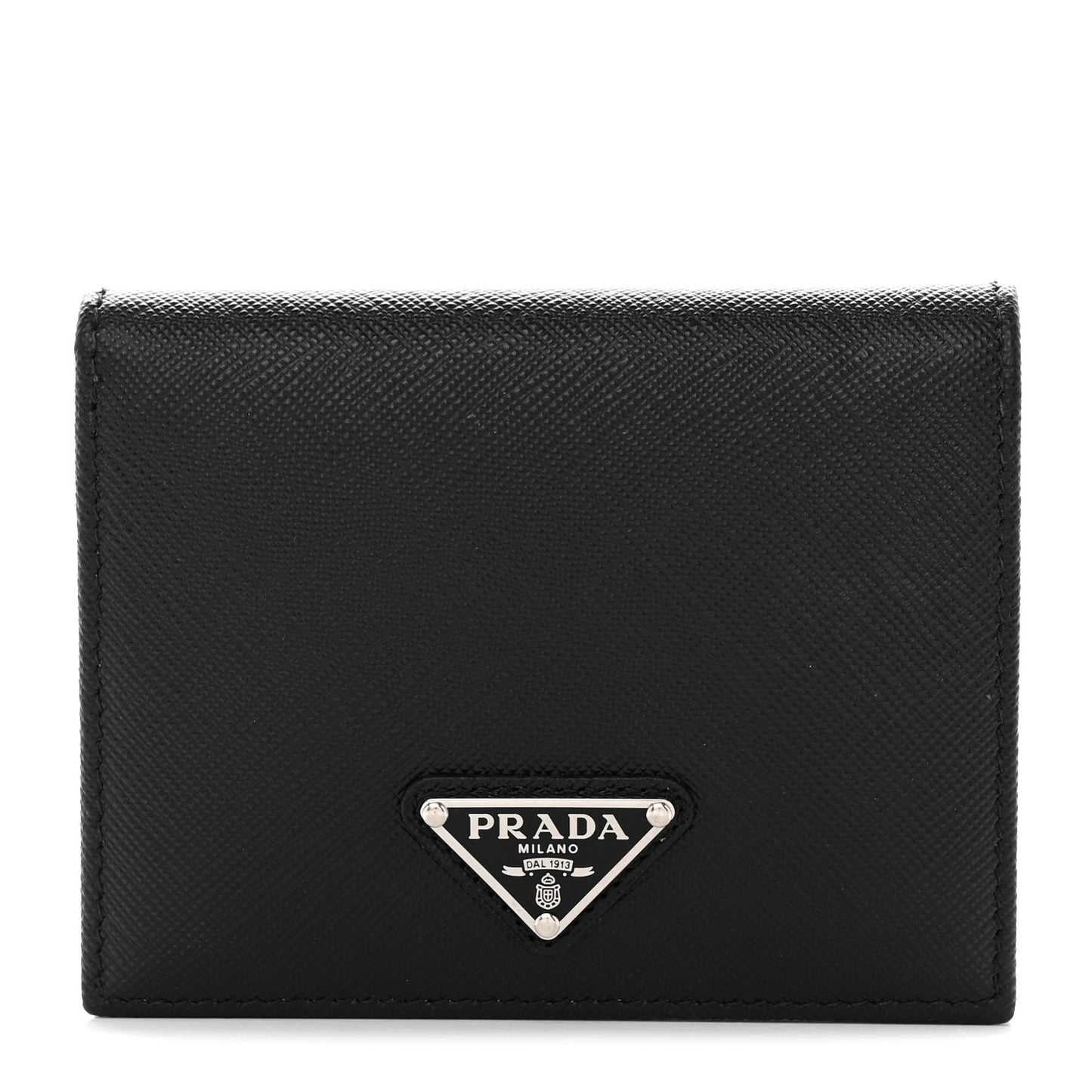 Saffiano Small Triangle Bi-Fold Wallet Black