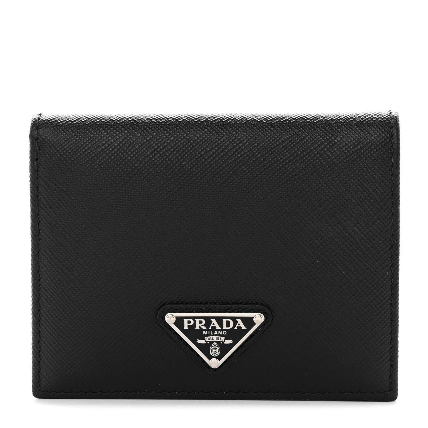 Prada Saffiano Small Triangle Bi-Fold Wallet Black 1 of 10