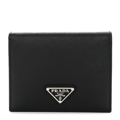 Prada Saffiano Small Triangle Bi-Fold Wallet Black 1 of 10