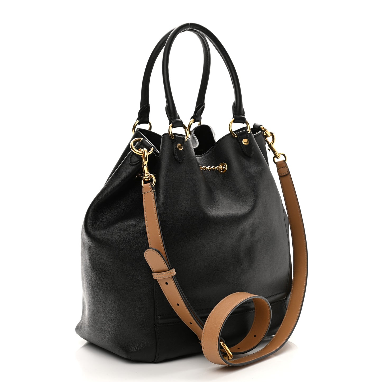 Vitello Grace King Karligraphy Chain Bucket Bag Black Bisquit