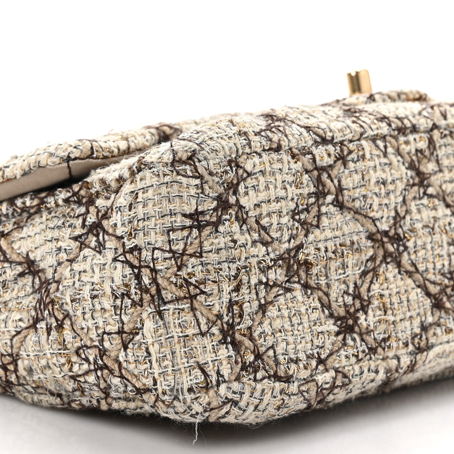 Metallic Tweed Quilted Medium Single Flap Beige Multicolor