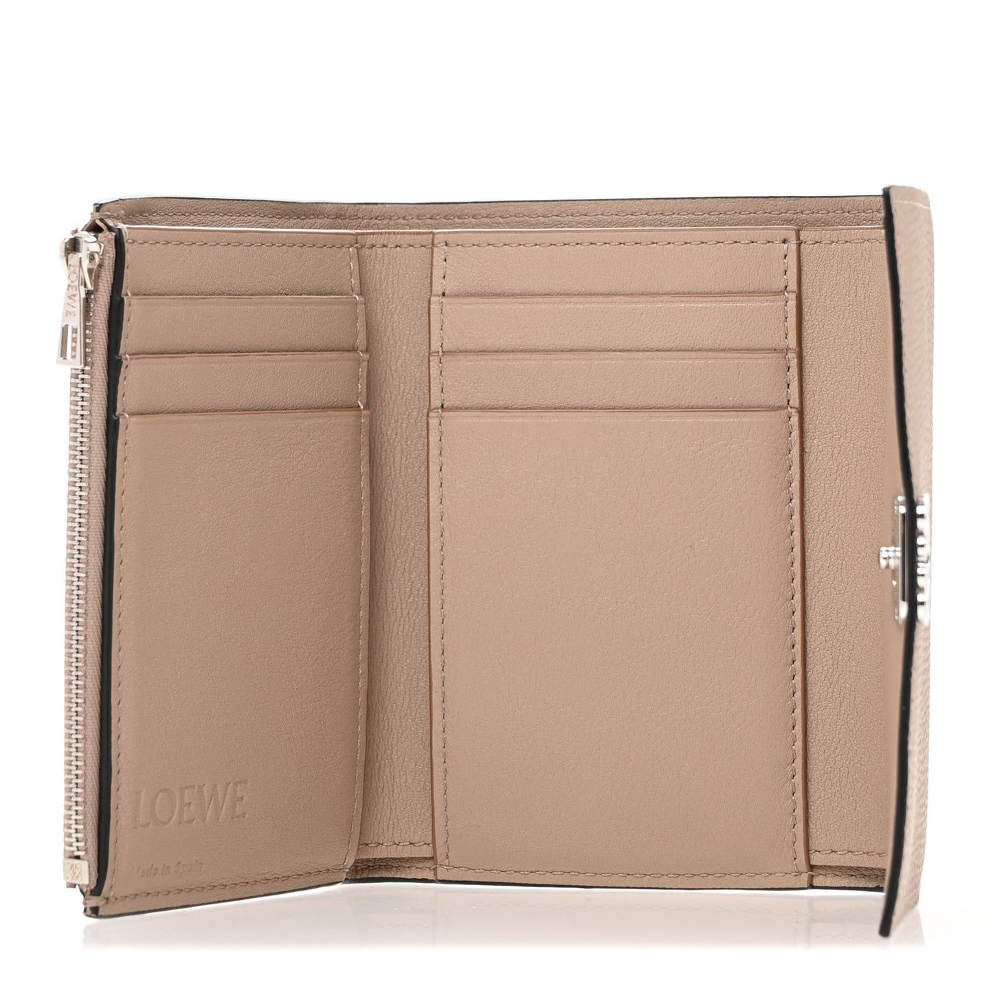 Pebble Grain Calfskin Anagram Small Vertical Wallet Sand