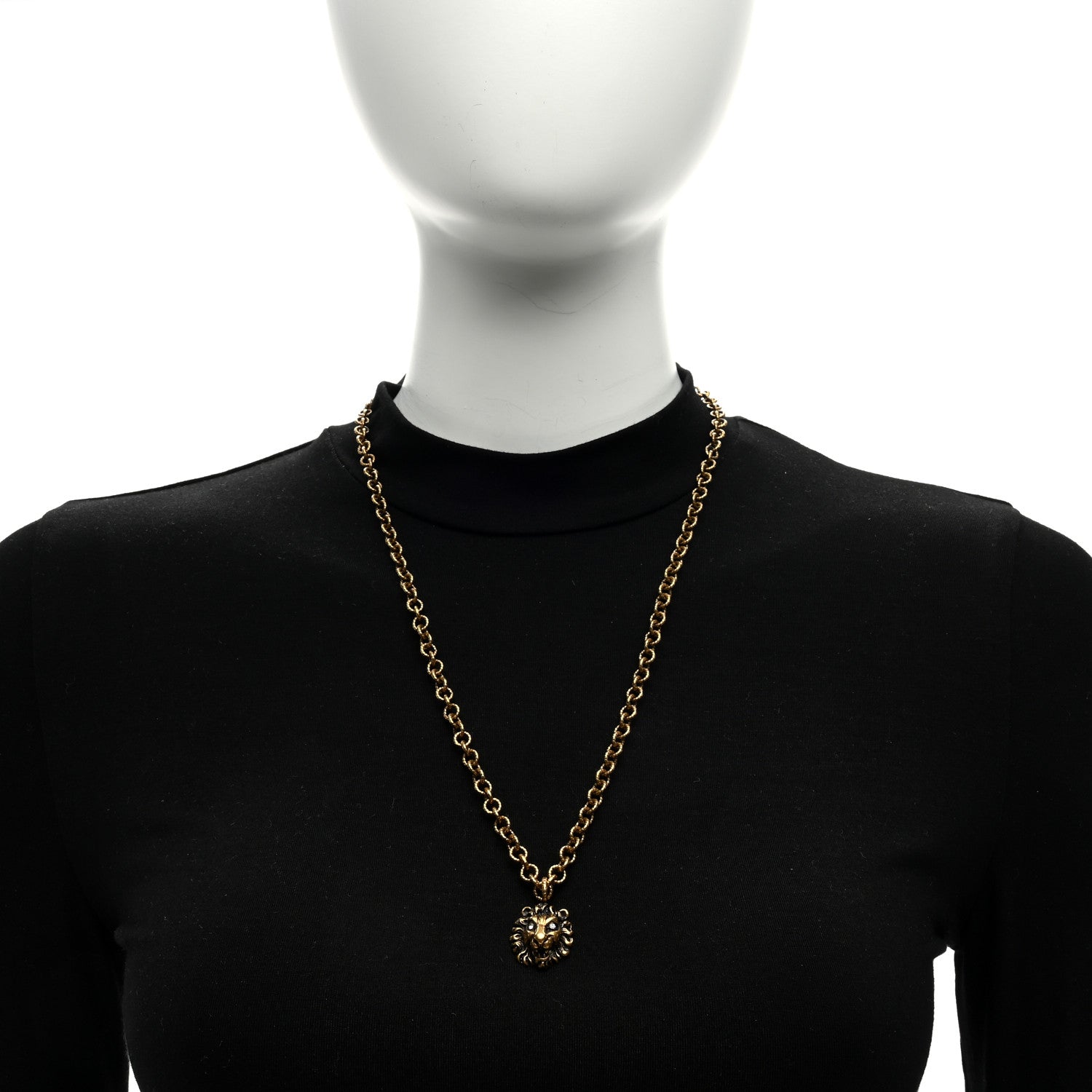 Gucci Metal Crystal Lion Head Necklace Aged Gold 4 of 4
