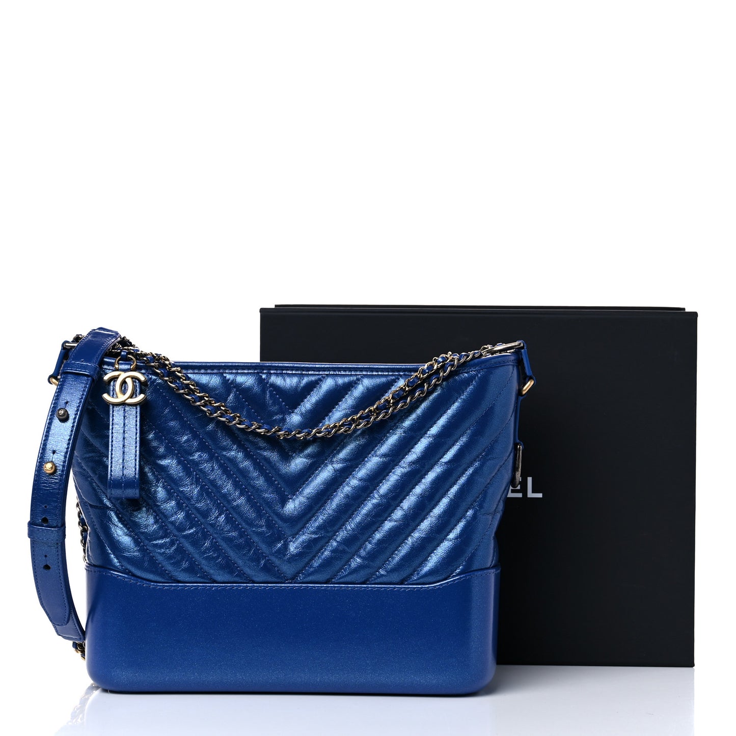 Metallic Aged Chevron Quilted Medium Gabrielle Hobo Blue