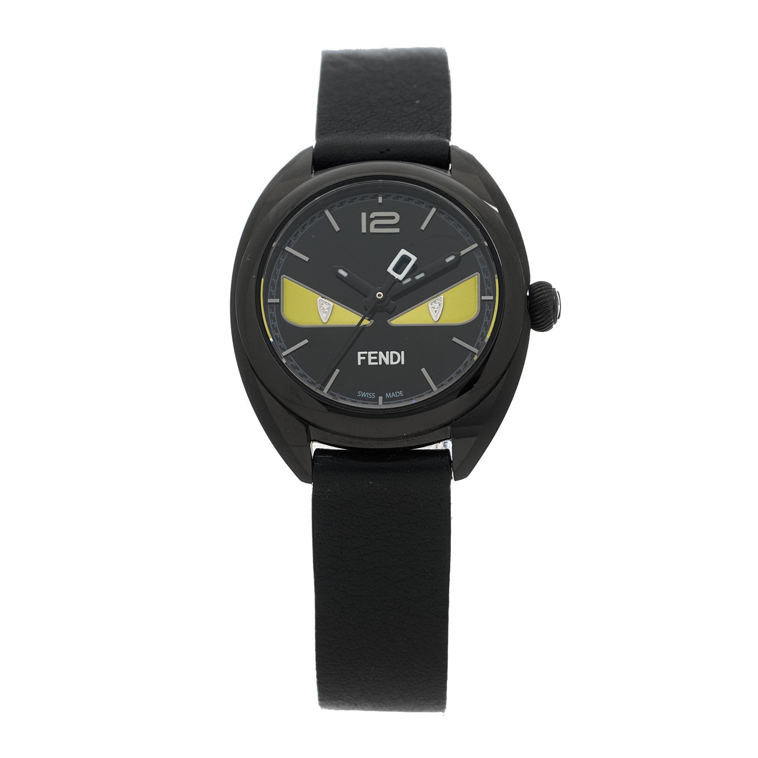 Fendi Stainless Steel Calfskin Diamond 26mm Momento Bugs Quartz Watch Black 1 of 5