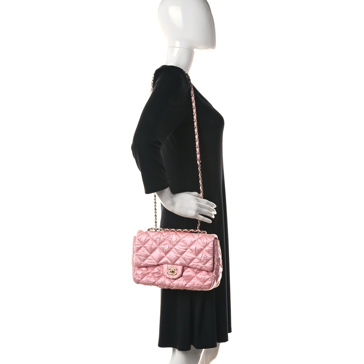 Chanel Satin Quilted Pleated Medium Single Flap Pink 2 of 10