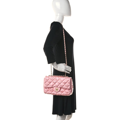 Chanel Satin Quilted Pleated Medium Single Flap Pink 2 of 10