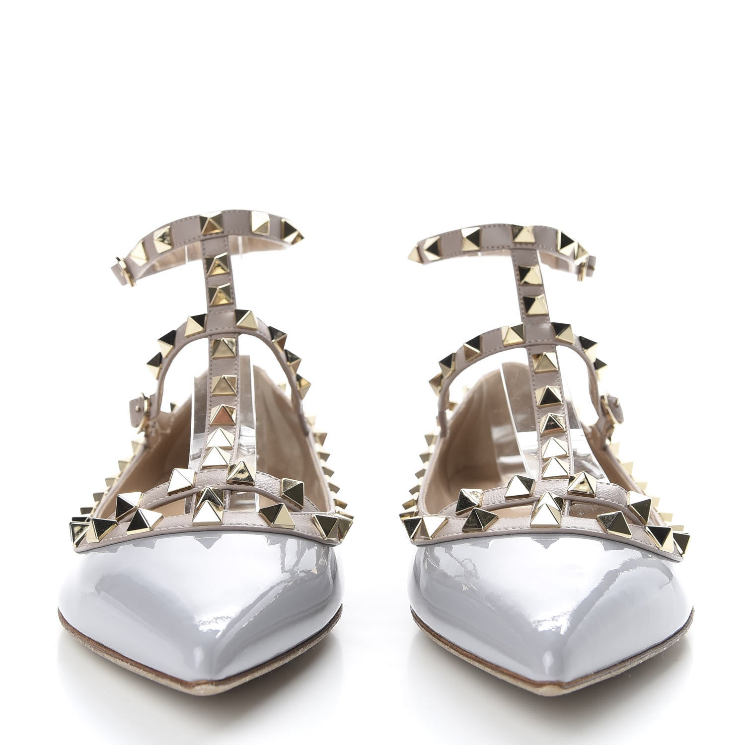 Valentino Garavani Patent Rockstud Cage Ballerina Flats 39 Grey Poudre 2 of 10