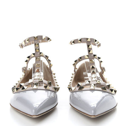Valentino Garavani Patent Rockstud Cage Ballerina Flats 39 Grey Poudre 2 of 10