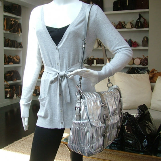 Prada Nappa Dressy Gaufre Messenger Silver 2 of 11