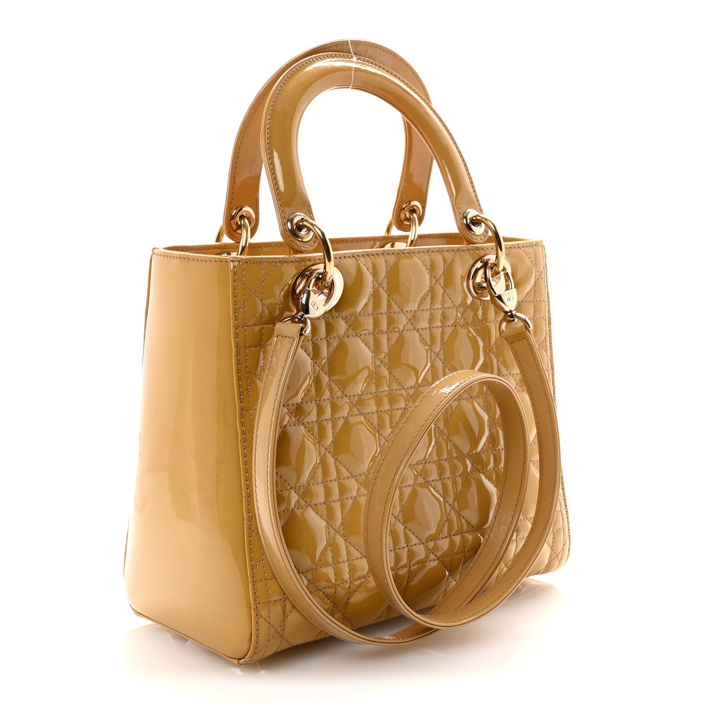 Patent Cannage Medium Lady Dior Beige