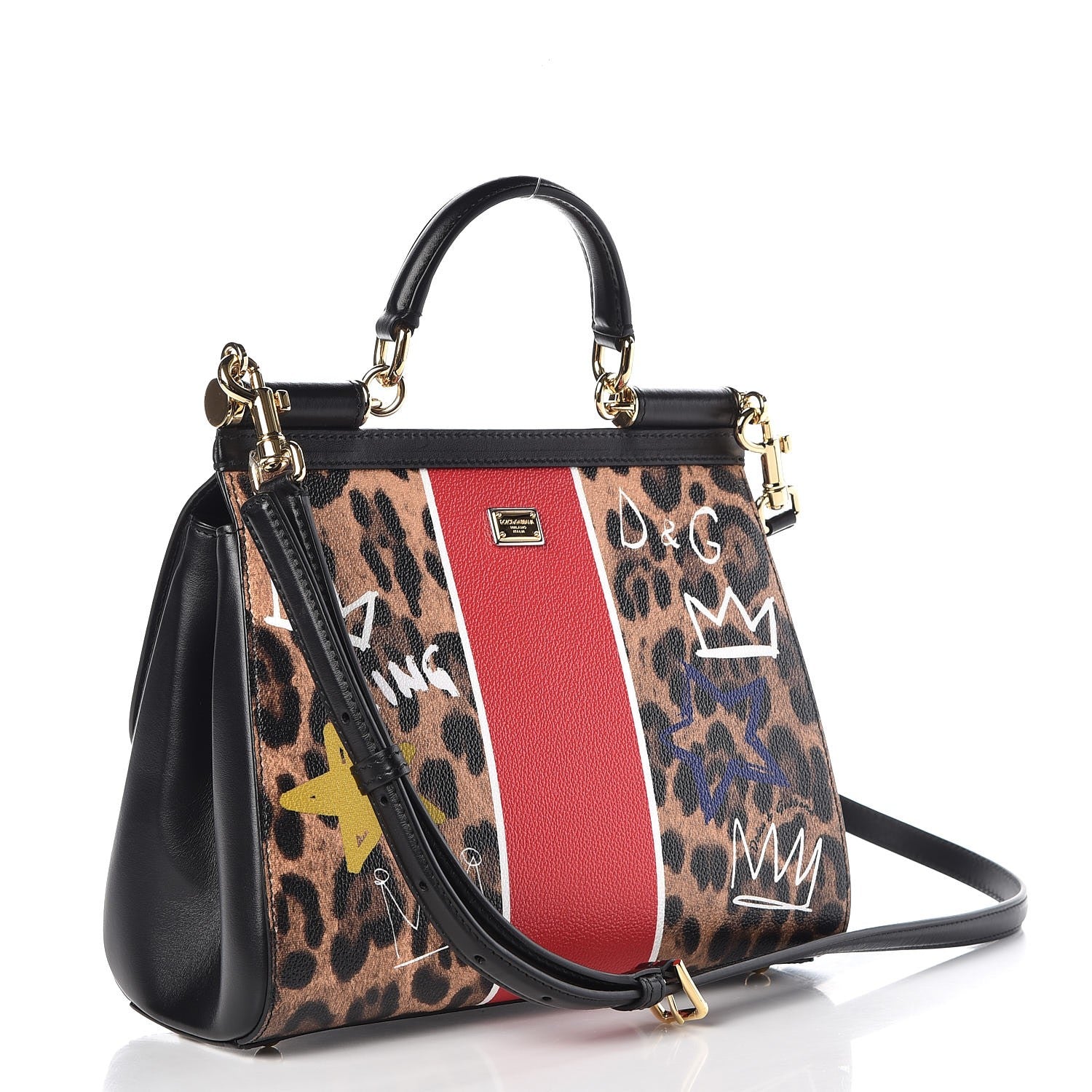 Dolce & Gabbana Dauphine Leopard Graffiti Print Medium Miss Sicily Satchel Black 3 of 8