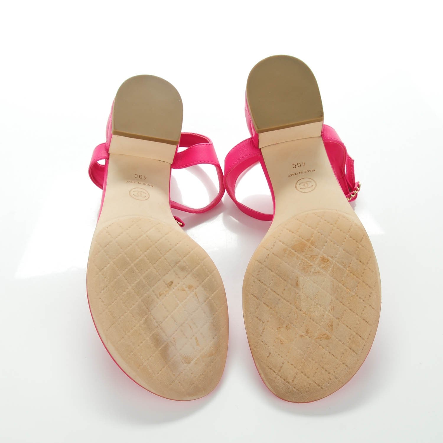 Chanel Lambskin Quilted Chain CC Thong Sandals 40 Fuchsia 7 of 8