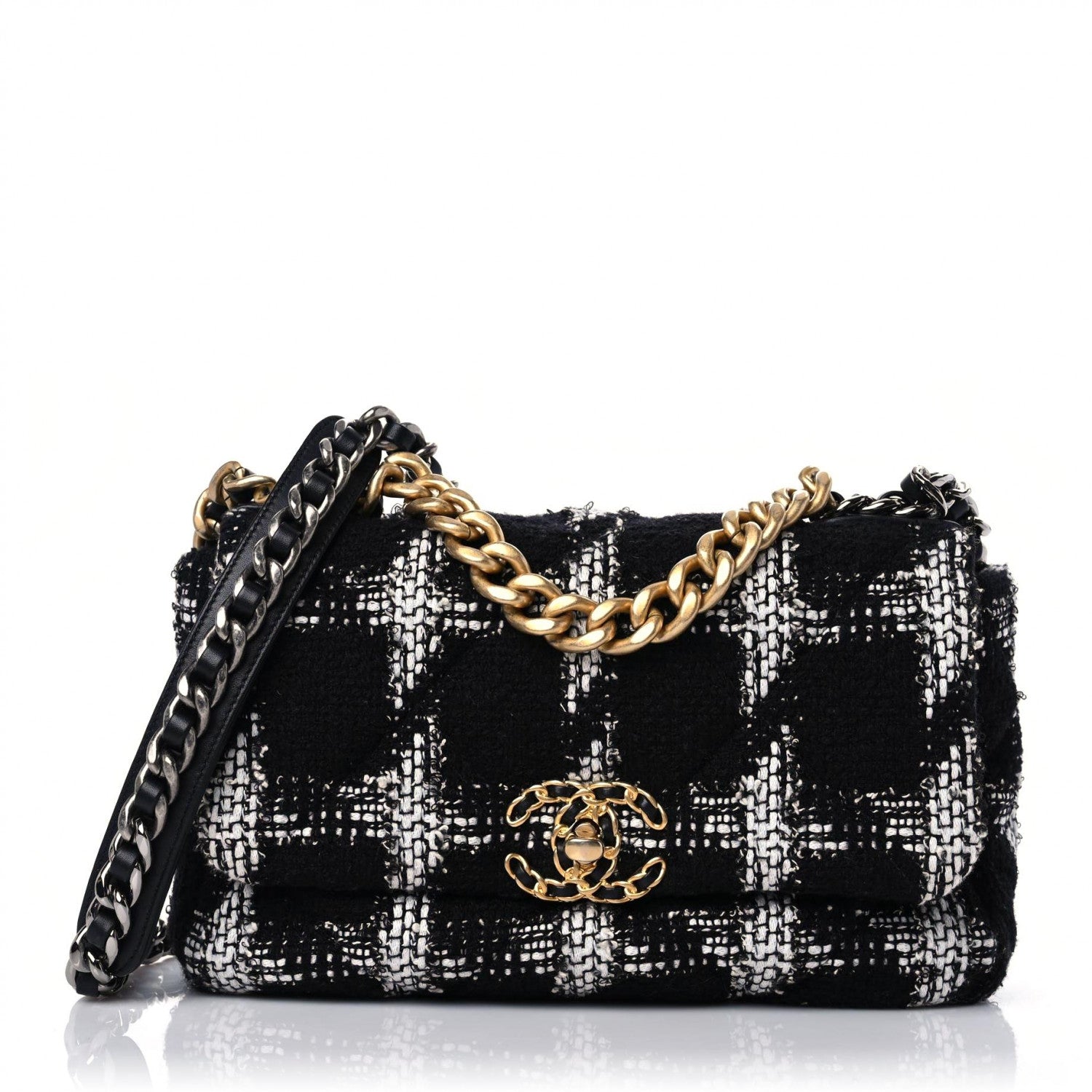 Chanel Tweed Quilted Medium Chanel 19 Flap Black White 1 of 10