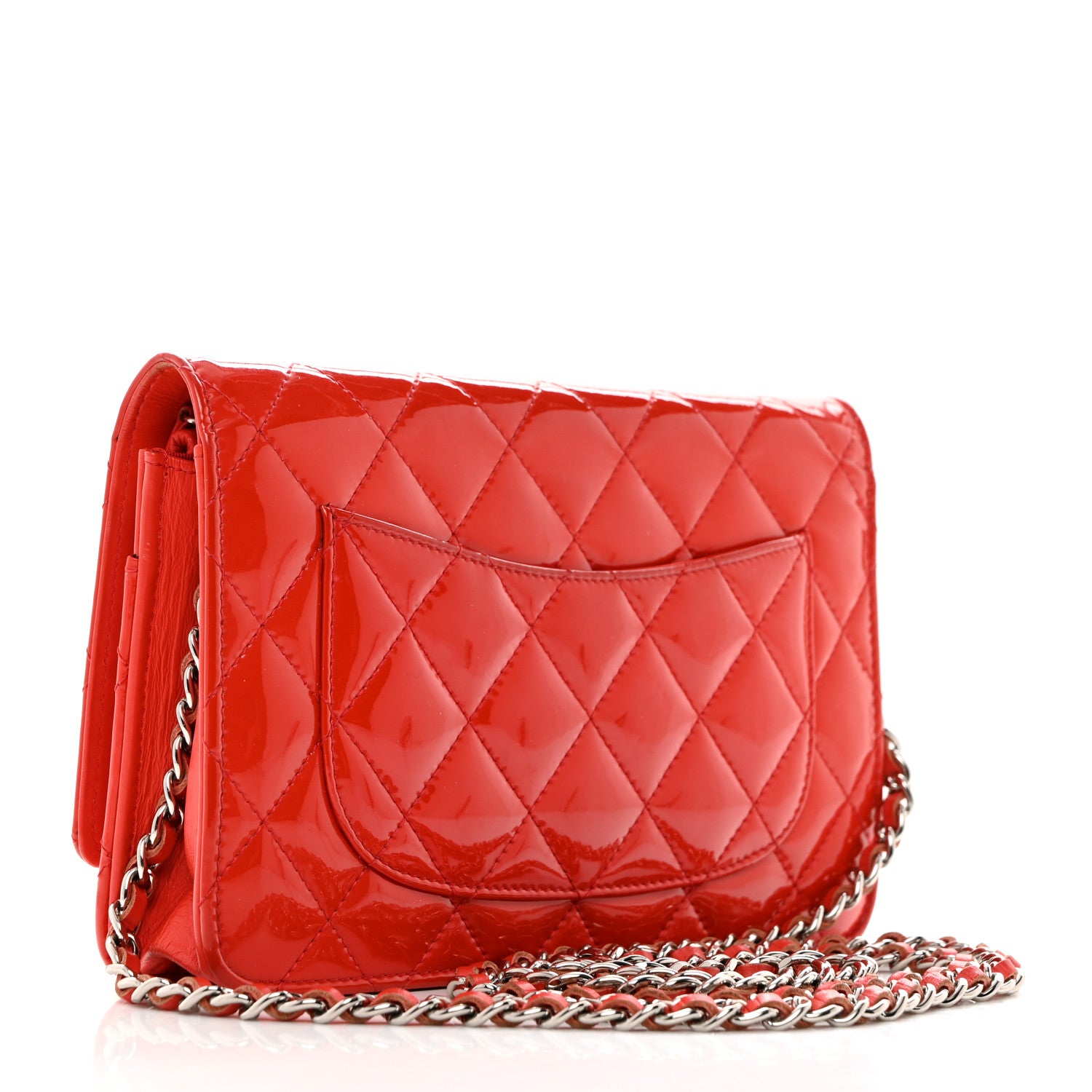 Chanel Patent Quilted Wallet On Chain WOC Red 2 of 10