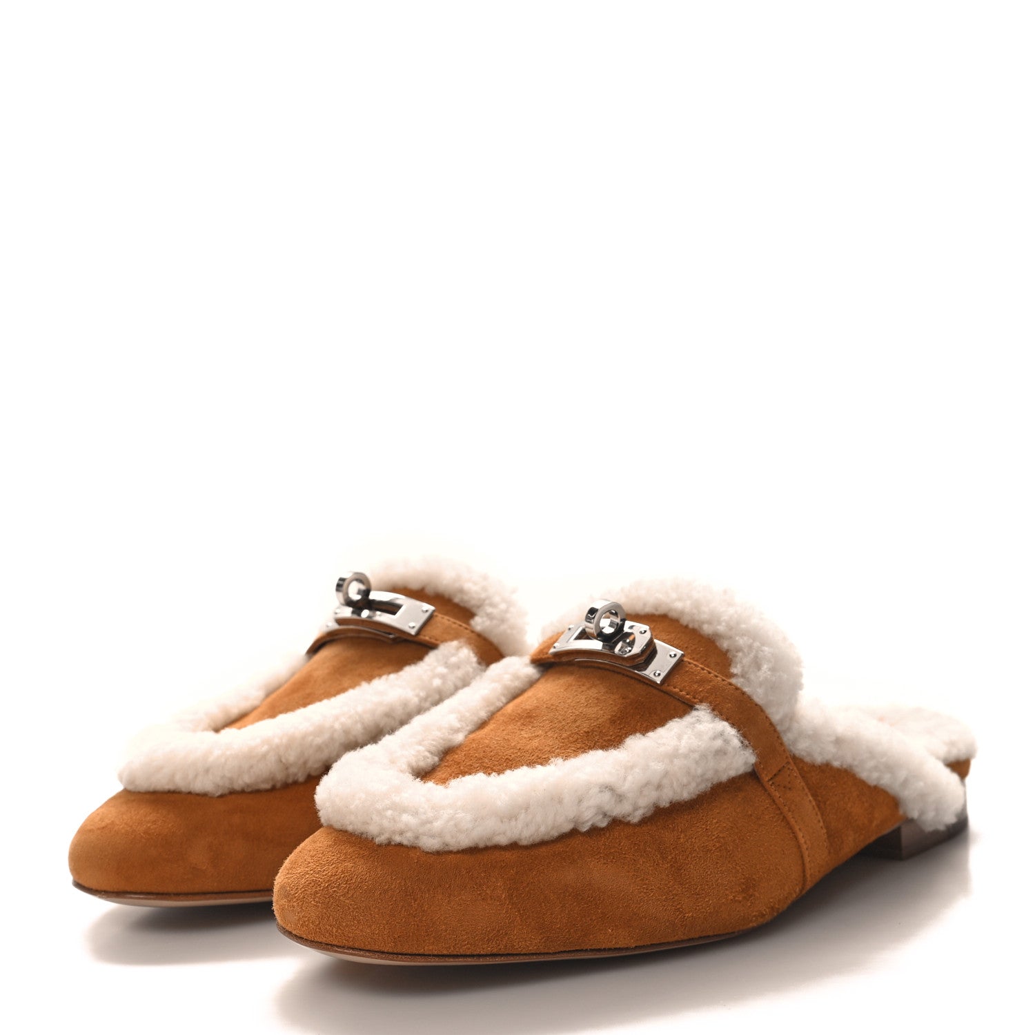 Hermes Suede Goatskin Woolskin Womens Oz Mules 38.5 Naturel 3 of 8