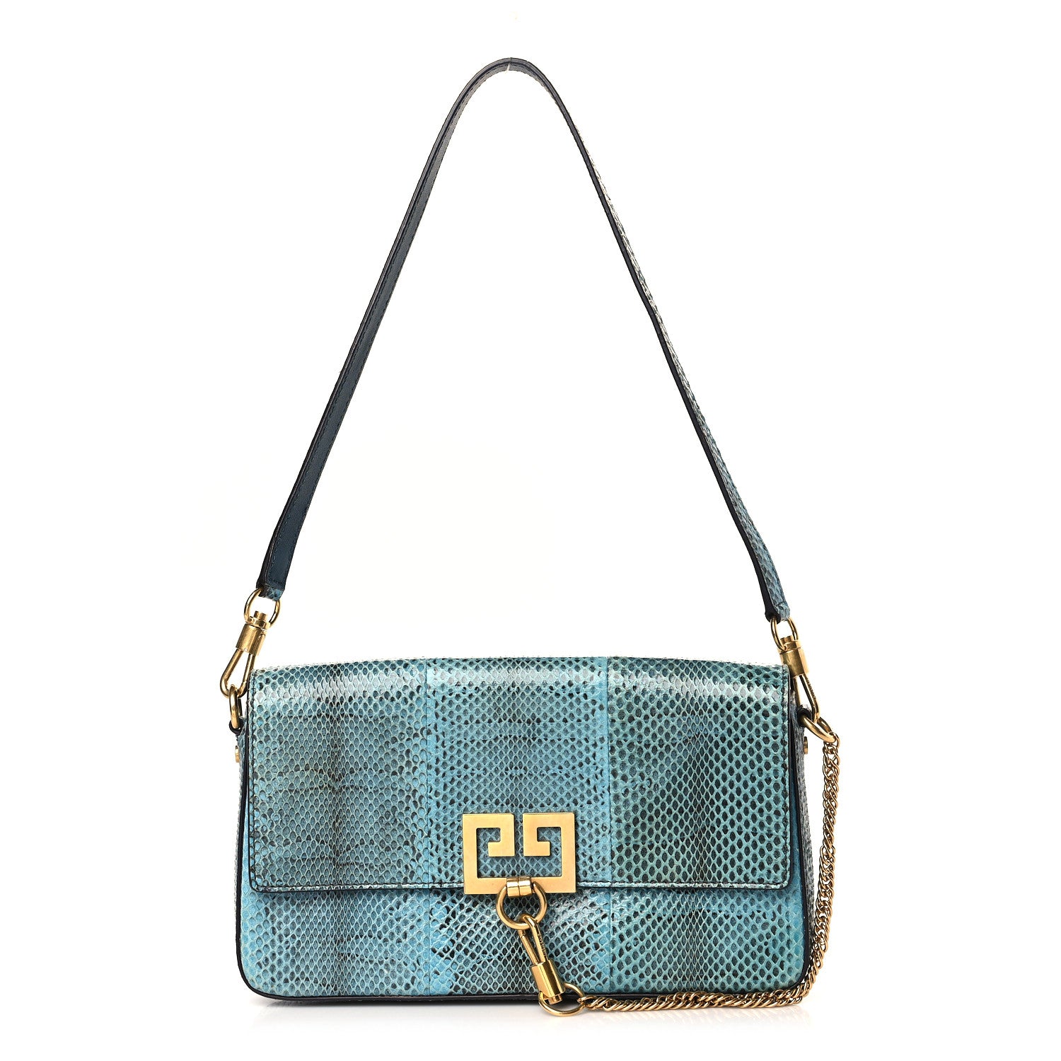 Givenchy Calfskin Snakeskin Effect Small Charm Shoulder Bag Blue 1 of 8