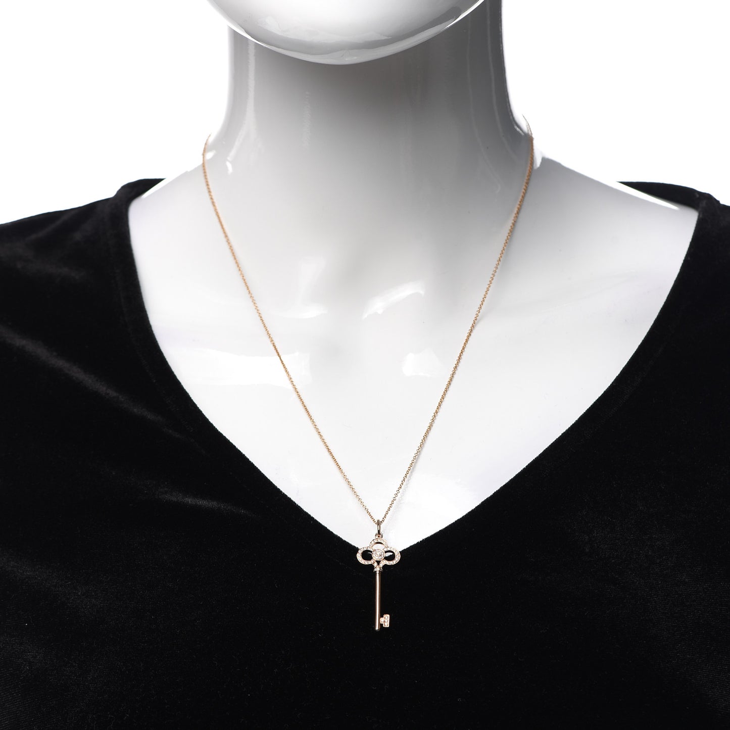 18K Rose Gold Diamond Crown Key Pendant Necklace
