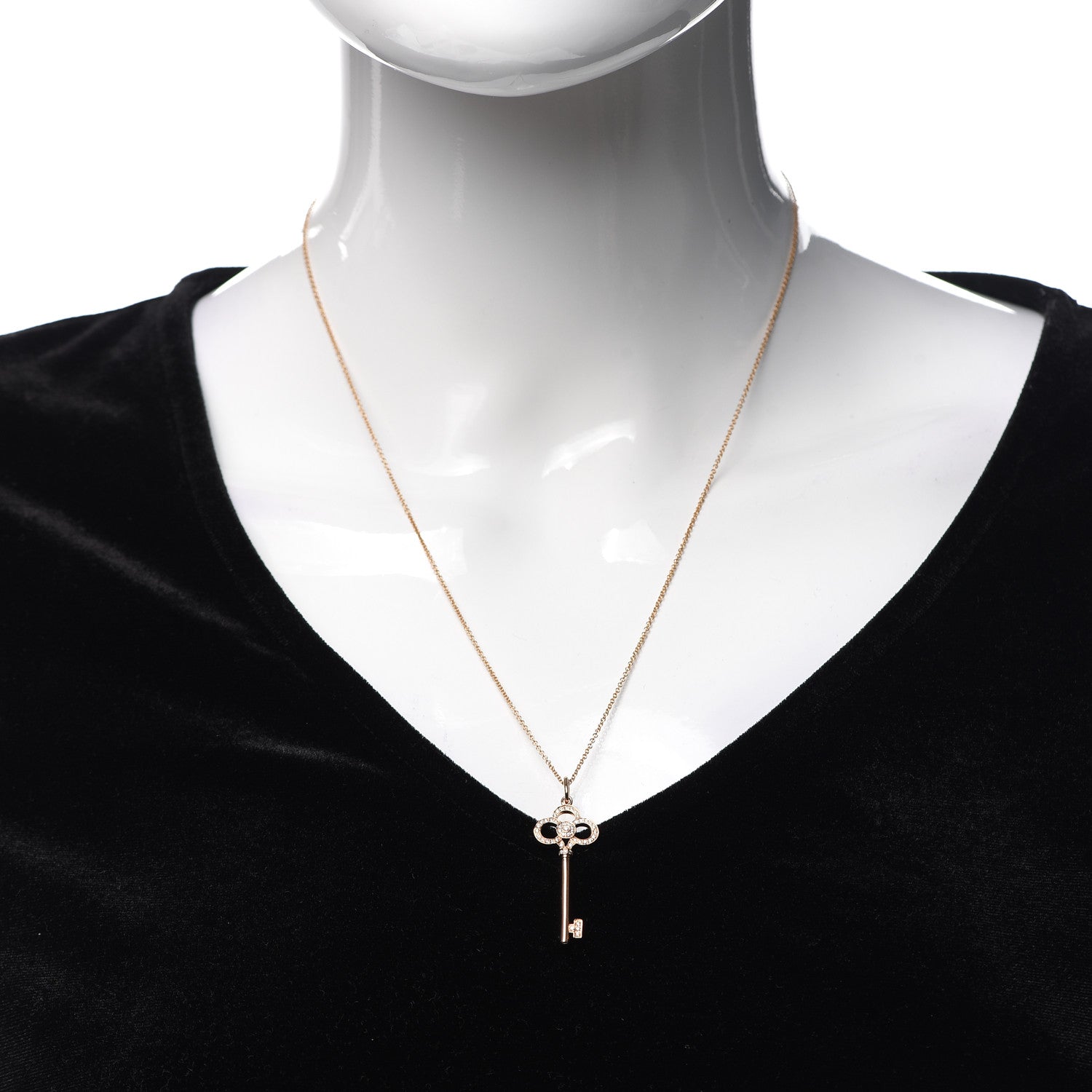 Tiffany 18K Rose Gold Diamond Crown Key Pendant Necklace 2 of 6