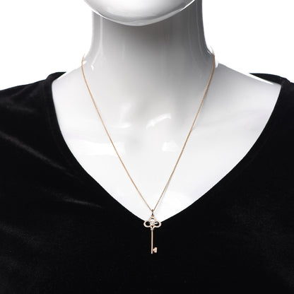Tiffany 18K Rose Gold Diamond Crown Key Pendant Necklace 2 of 6