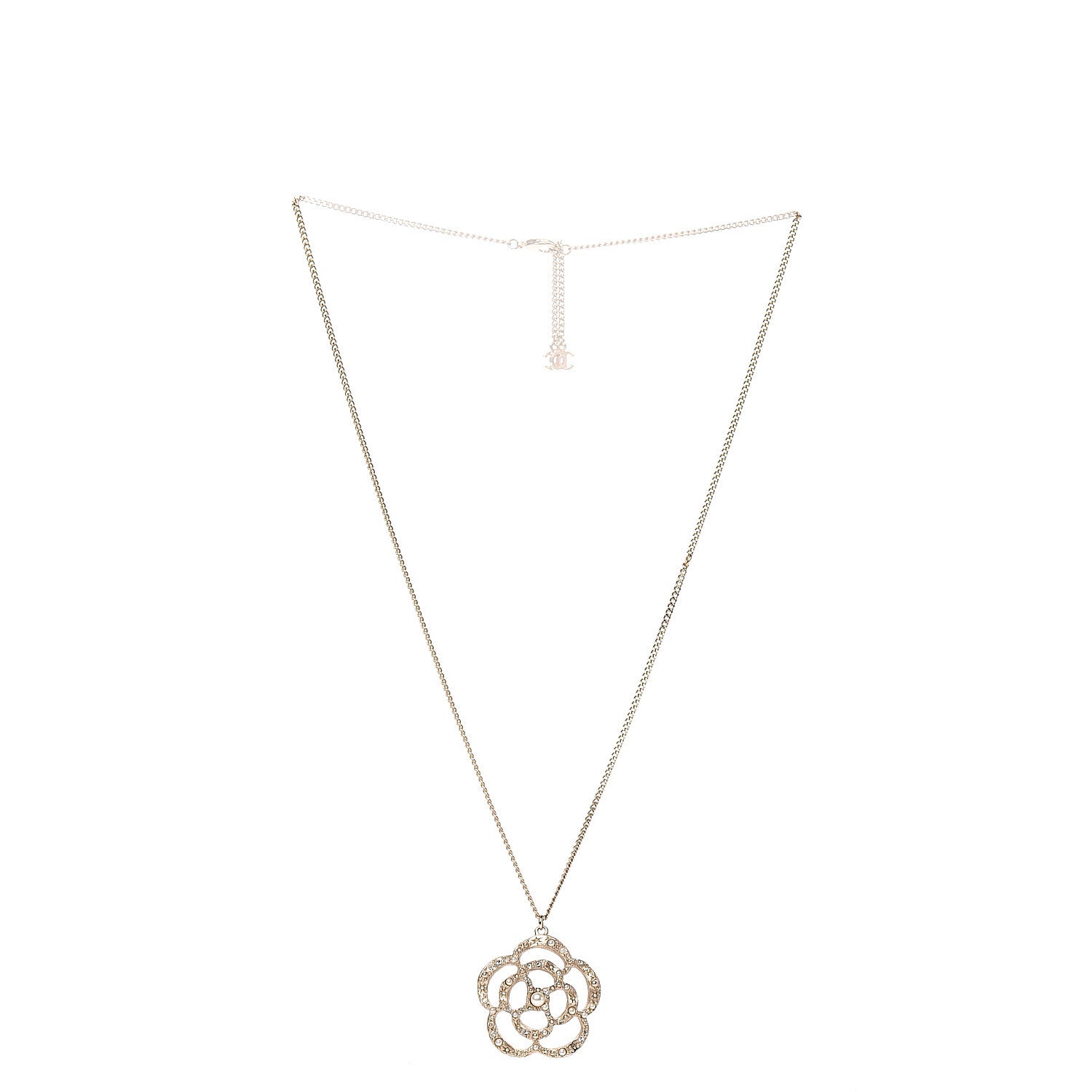 Chanel Crystal Pearl Camellia Necklace Gold 2 of 4