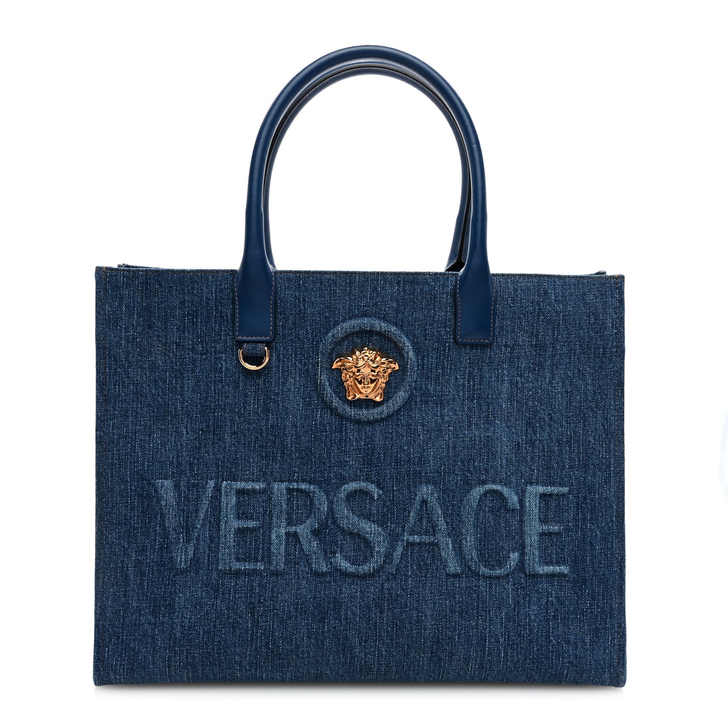Denim Calfskin La Medusa Tote Bag Blue