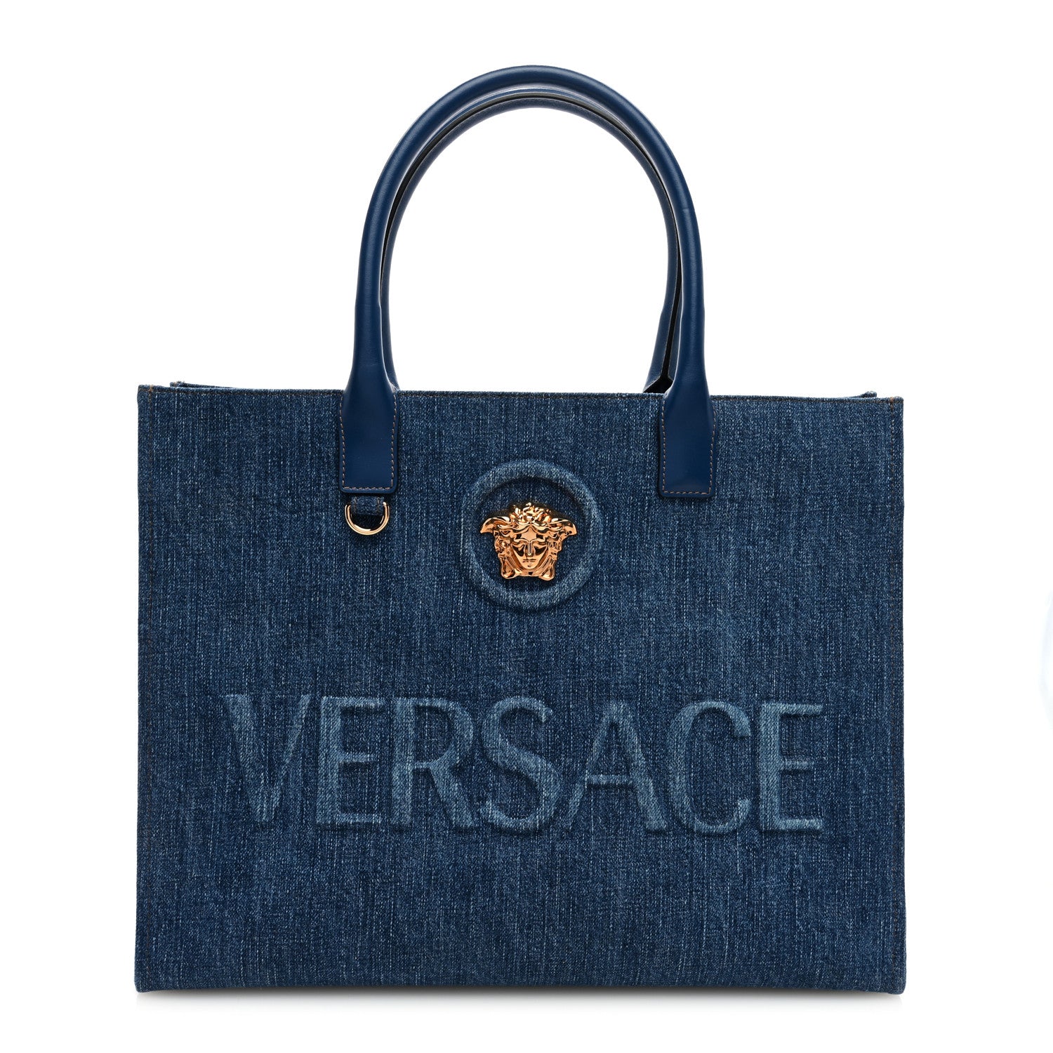 Versace Denim Calfskin La Medusa Tote Bag Blue 1 of 9