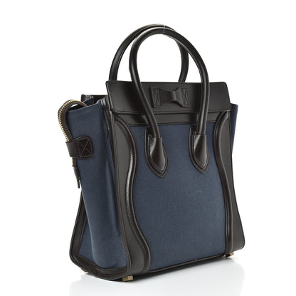 Celine Textile Smooth Calfskin Micro Luggage Dark Blue Black 2 of 17