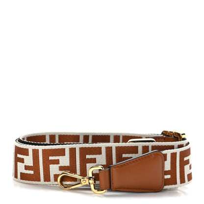 Fendi Ribbon Vitello Seta FF 1974 Pequin Reversible Adjustable Strap You Brown White 1 of 5