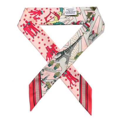 Hermes Silk Les Nouveaux Amoureux de Paris Twilly Rose Pale Vert Rose 1 of 5