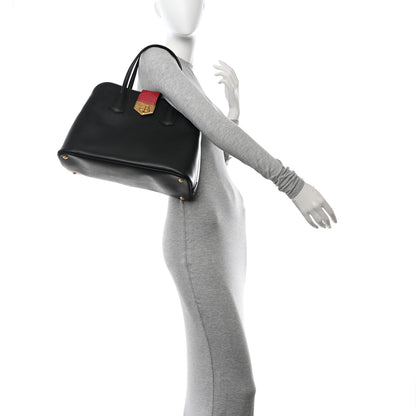 Prada Saffiano Cuir Bi-Color Double Handle Tote Black Fuoco 3 of 11