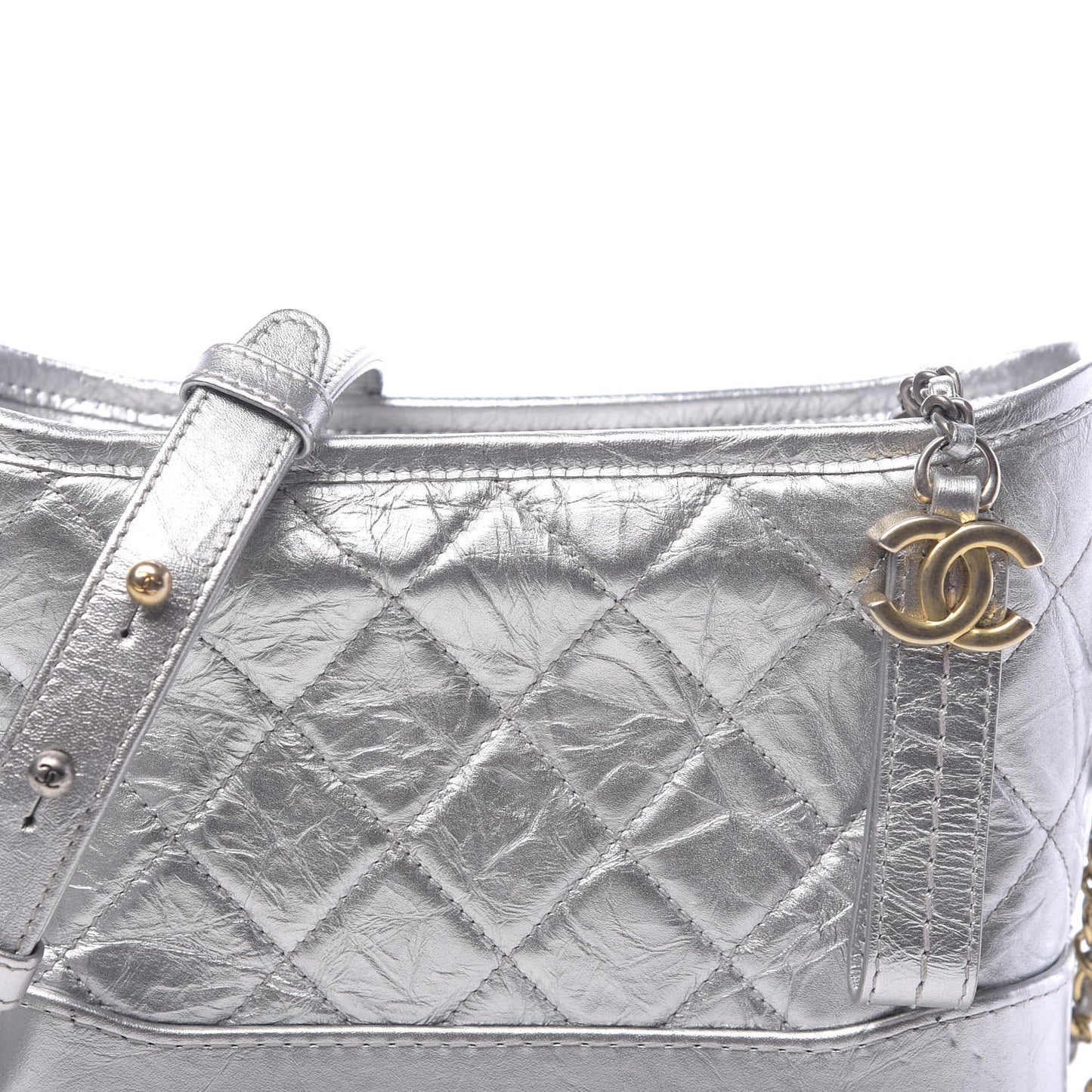 Metallic Aged Calfskin Quilted Small Gabrielle Hobo Silver