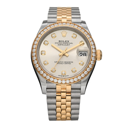 Rolex Stainless Steel 18K Yellow Gold Diamond Bezel 31mm Oyster Perpetual Datejust Watch Silver 278383RBR 1 of 5