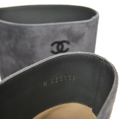 Chanel Suede Calfskin Satin Cap Toe Short Boots 39 Grey Black 8 of 12