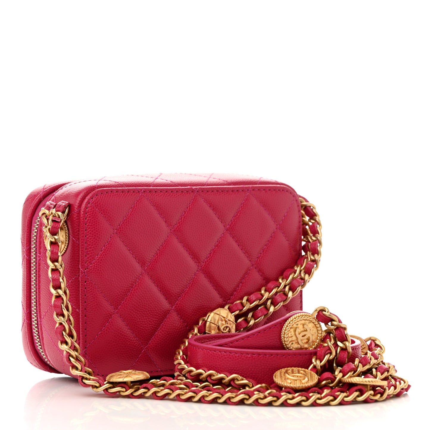 Caviar Quilted Twist Your Buttons Clutch With Chain Fuchsia