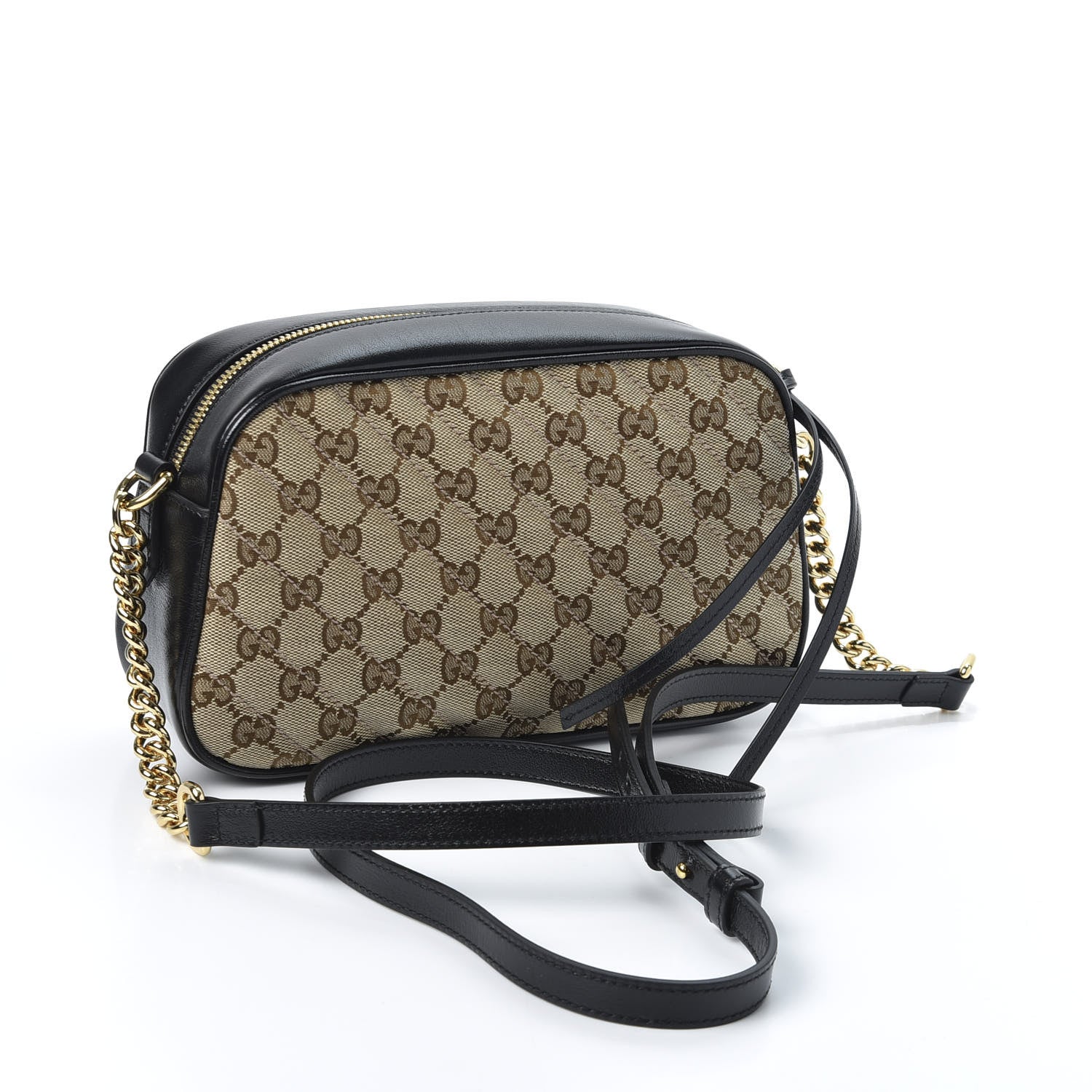 Gucci Monogram Matelasse Diagonal Small GG Marmont Chain Shoulder Bag Beige Black 2 of 10