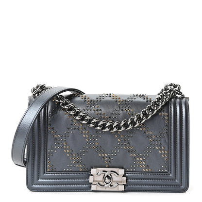 Chanel Metallic Calfskin Crystal Medium Boy Flap Dark Silver 1 of 10