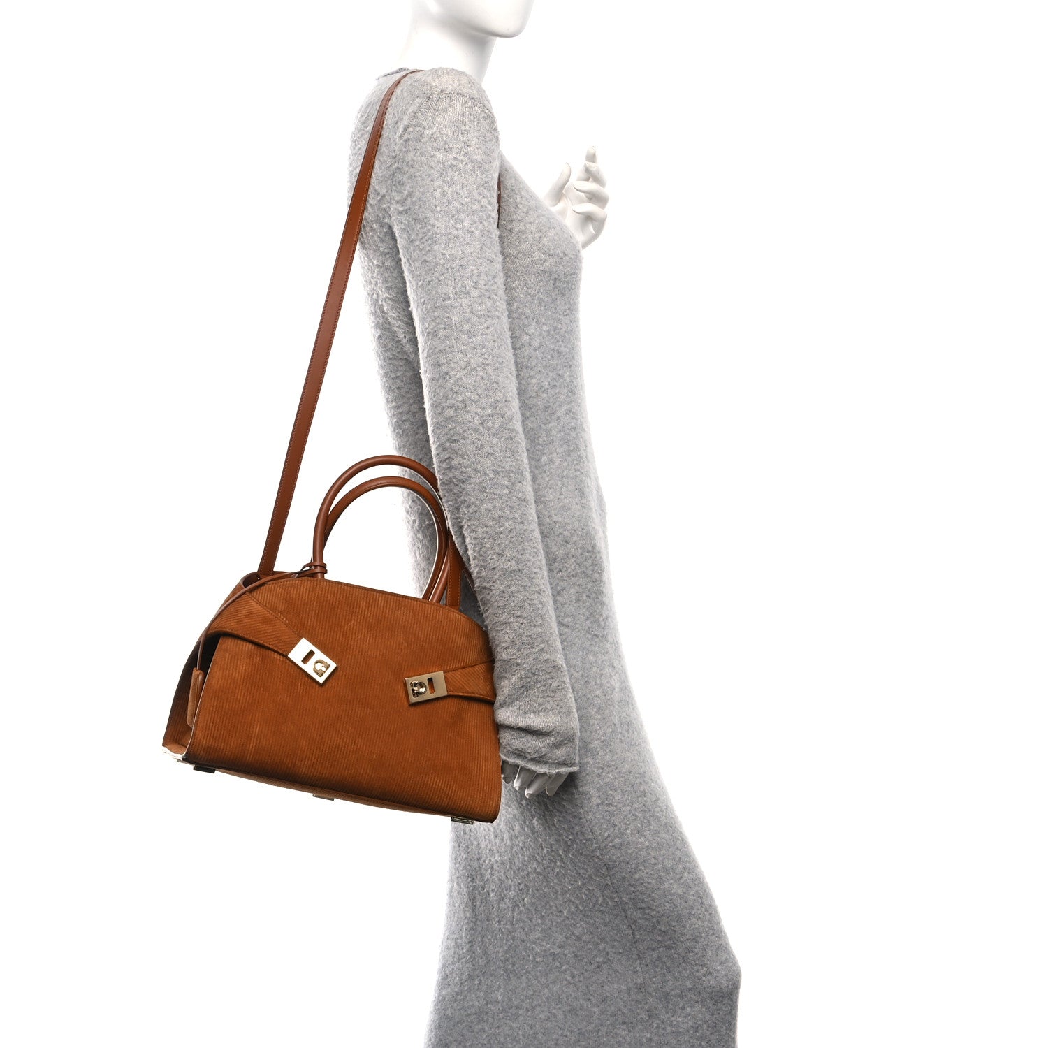 Salvatore Ferragamo Suede Corduroy Medium Hug Bag Natural Nude 2 of 12