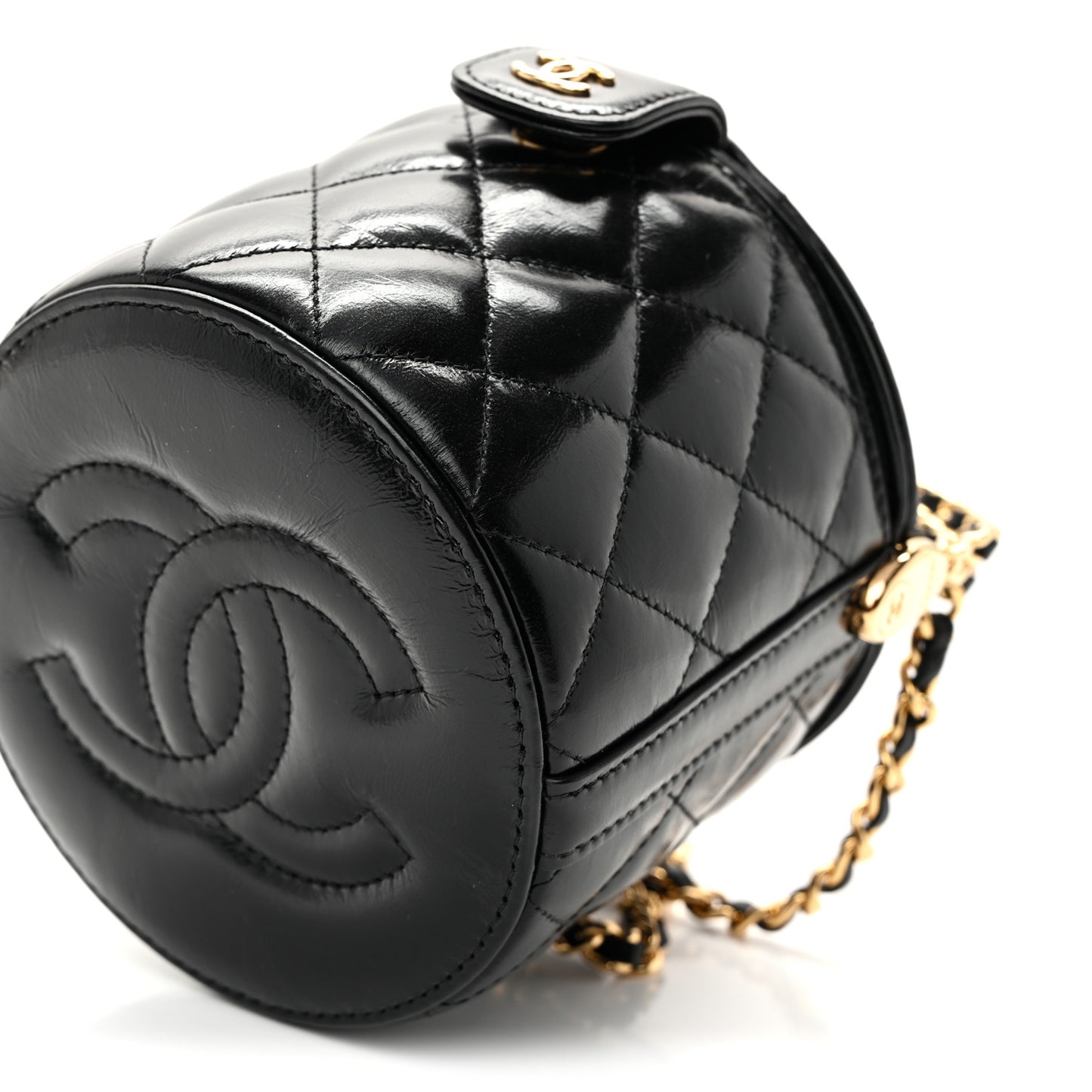 Lambskin Quilted Chain Top Handle Vanity With Chain  Black