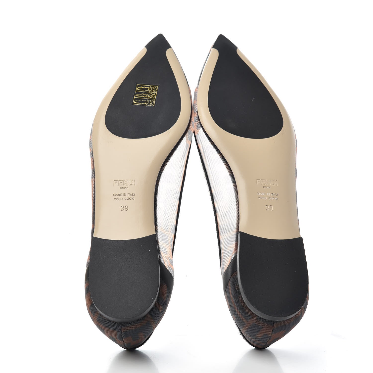 Fendi Mesh FF Skimmer Ballerina Flats 39 Tobacco Moro Black 6 of 10