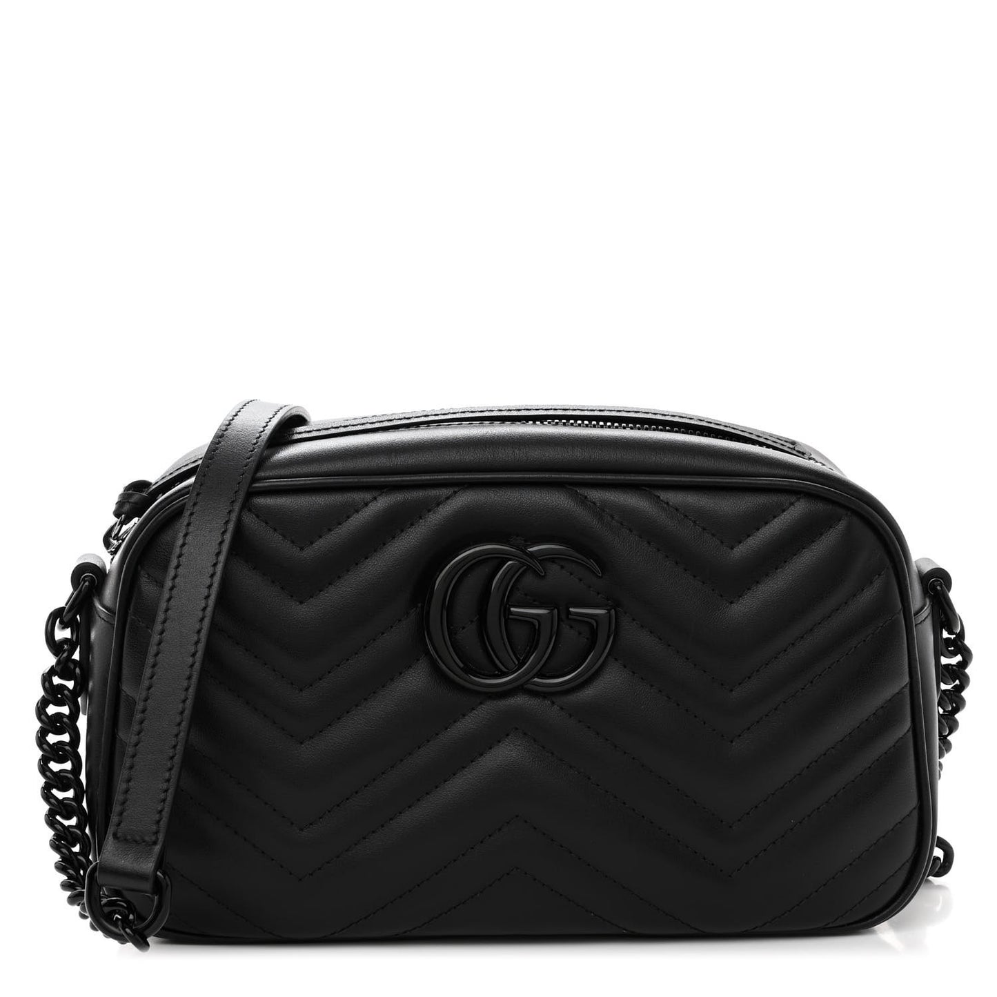 Calfskin Matelasse Monochrome Small GG Marmont Chain Shoulder Bag Black